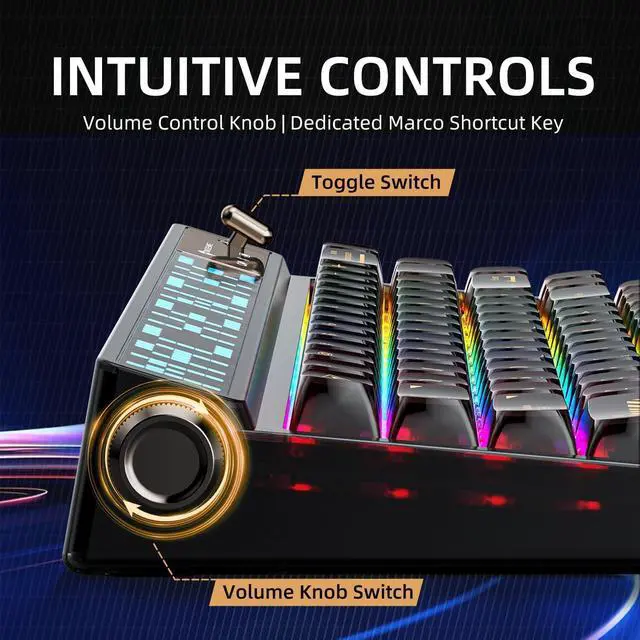 Alt view image 3 of 5 - Machenike KT68 Pro Wireless Compact Mechanical Gaming Keyboard, Customizable LED Screen, 3-Modes 68 Keys Hot Swappable Yellow Switch, Anti-Ghosting, Transparent Keycaps, Win/Mac, Black