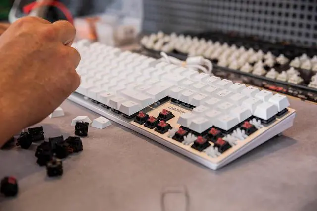Alt view image 3 of 7 - Cherry KC 200 MX Mechanical Office Keyboard with New MX2A switches. Modern Design with Metal Plate Frame. (White W/MX2A Silent Red Switch)