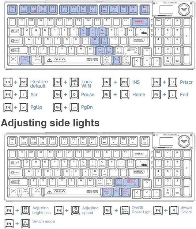 Alt view image 6 of 6 - AULA F98 Pro Wireless Mechanical Keyboard with Transparent Keycaps,Hot-swappable,Pre-lubed Linear Switches,Gasket Structure,RGB Backlit,OLED Screen,BT5.0/2.4G/USB-C Wired Computer Keyboard