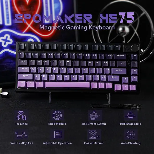 Alt view image 2 of 7 - EPOMAKER HE75 Mag Wireless Gaming Keyboard with Hall Effect Switch and Changeable Knob Module, Rapid Fast Magnetic Keyboard with Adjustable Trigger, 2.4G/Bluetooth Keyboard, RGB Backlit