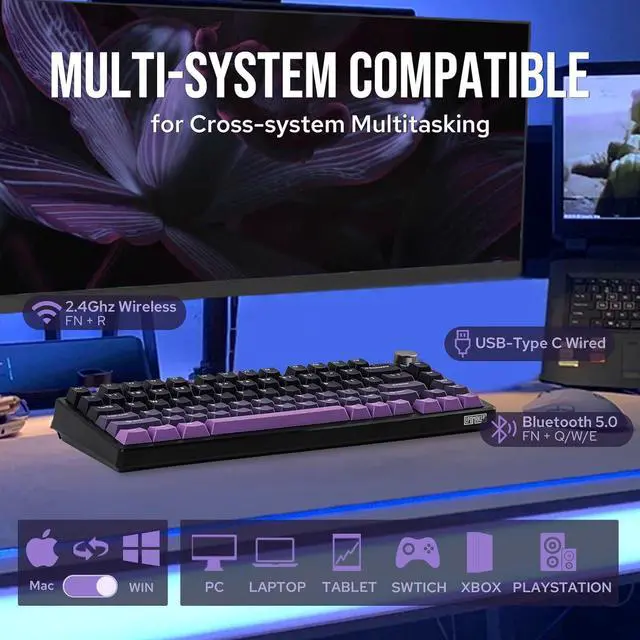 Alt view image 3 of 7 - EPOMAKER HE75 Mag Wireless Gaming Keyboard with Hall Effect Switch and Changeable Knob Module, Rapid Fast Magnetic Keyboard with Adjustable Trigger, 2.4G/Bluetooth Keyboard, RGB Backlit