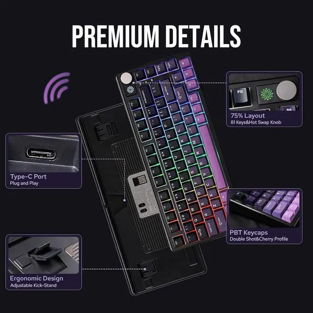 Alt view image 7 of 7 - EPOMAKER HE75 Mag Wireless Gaming Keyboard with Hall Effect Switch and Changeable Knob Module, Rapid Fast Magnetic Keyboard with Adjustable Trigger, 2.4G/Bluetooth Keyboard, RGB Backlit