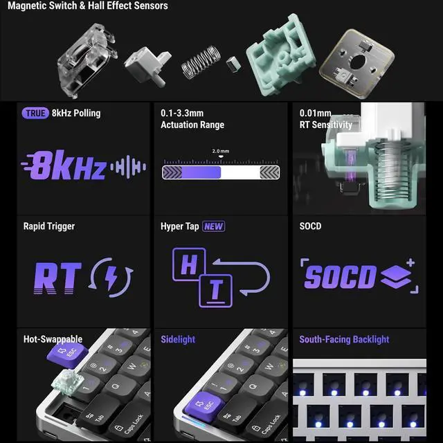 Alt view image 2 of 7 - nuphy Air60 HE Wired Magnetic Gaming Keyboard,61 Keys Rapid Trigger,60% Compact,Actuation Point Adjustable, 8K Hz Polling Rate,Hall Effect Keyboard Low-Profile Magnetic Jade Switch