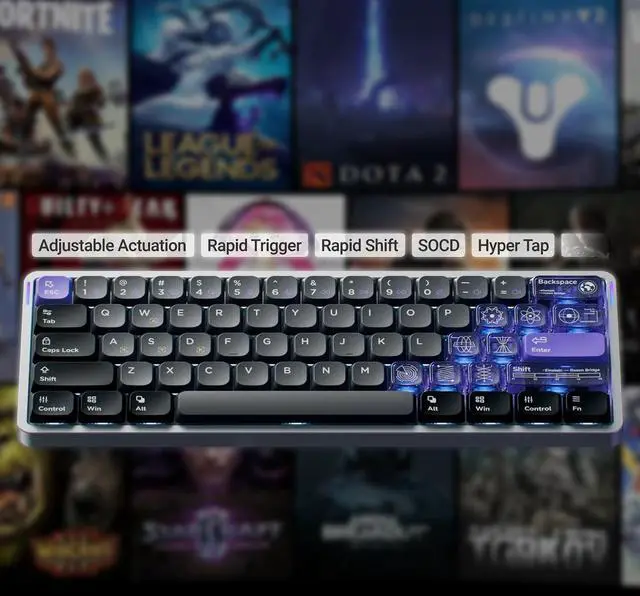 Alt view image 5 of 7 - nuphy Air60 HE Wired Magnetic Gaming Keyboard,61 Keys Rapid Trigger,60% Compact,Actuation Point Adjustable, 8K Hz Polling Rate,Hall Effect Keyboard Low-Profile Magnetic Jade Switch