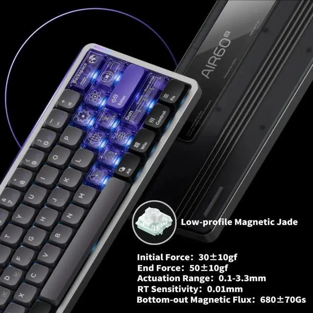 Alt view image 6 of 7 - nuphy Air60 HE Wired Magnetic Gaming Keyboard,61 Keys Rapid Trigger,60% Compact,Actuation Point Adjustable, 8K Hz Polling Rate,Hall Effect Keyboard Low-Profile Magnetic Jade Switch
