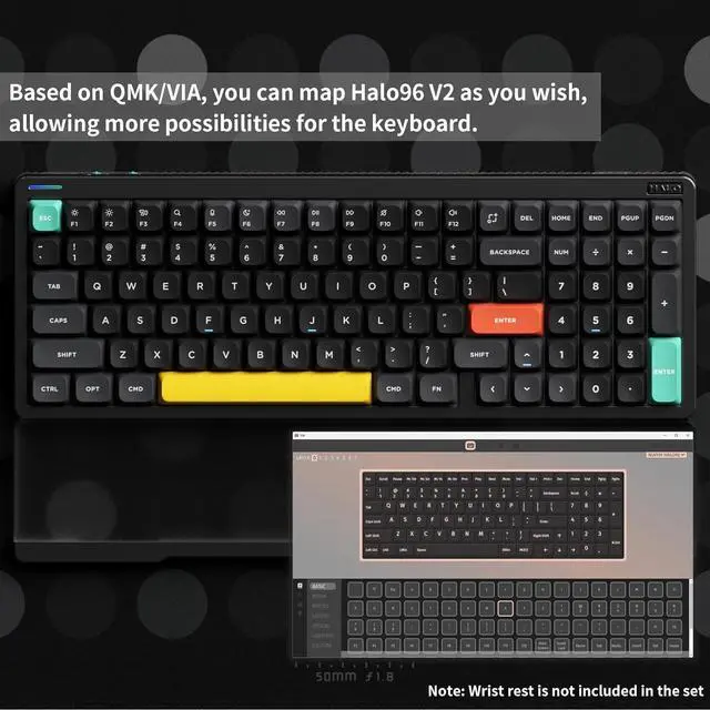 Alt view image 4 of 6 - nuphy Halo96 V2 Wireless Keyboard,Gasket Structure,96% Hot Swappable Gaming Keyboard, 99 Kyes RGB Backlit Mechanical Keyboard, Support QMK/VIA,Bluetooth/USB-C/2.4GHz-Black,Lemon Switches (55gf)