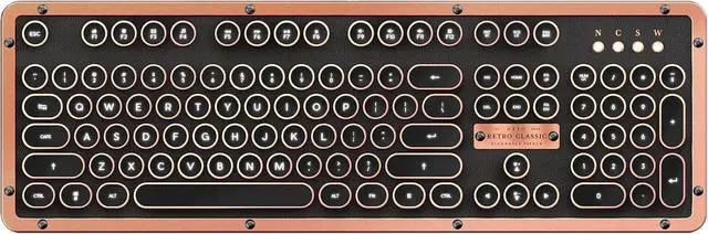 Alt view image 2 of 7 - Azio Retro Classic Bluetooth Artisan - Bluetooth Luxury Vintage Backlit Mechanical Keyboard (Blue Switch, Black Leather, Zinc Alloy Frame)(MK-RETRO-L-BT-03-US)