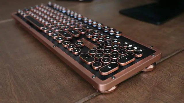Alt view image 6 of 7 - Azio Retro Classic Bluetooth Artisan - Bluetooth Luxury Vintage Backlit Mechanical Keyboard (Blue Switch, Black Leather, Zinc Alloy Frame)(MK-RETRO-L-BT-03-US)