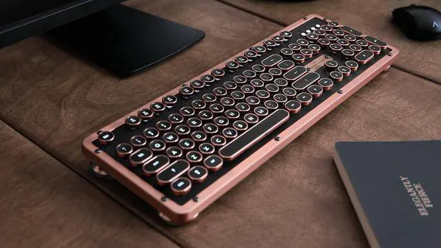 Alt view image 7 of 7 - Azio Retro Classic Bluetooth Artisan - Bluetooth Luxury Vintage Backlit Mechanical Keyboard (Blue Switch, Black Leather, Zinc Alloy Frame)(MK-RETRO-L-BT-03-US)