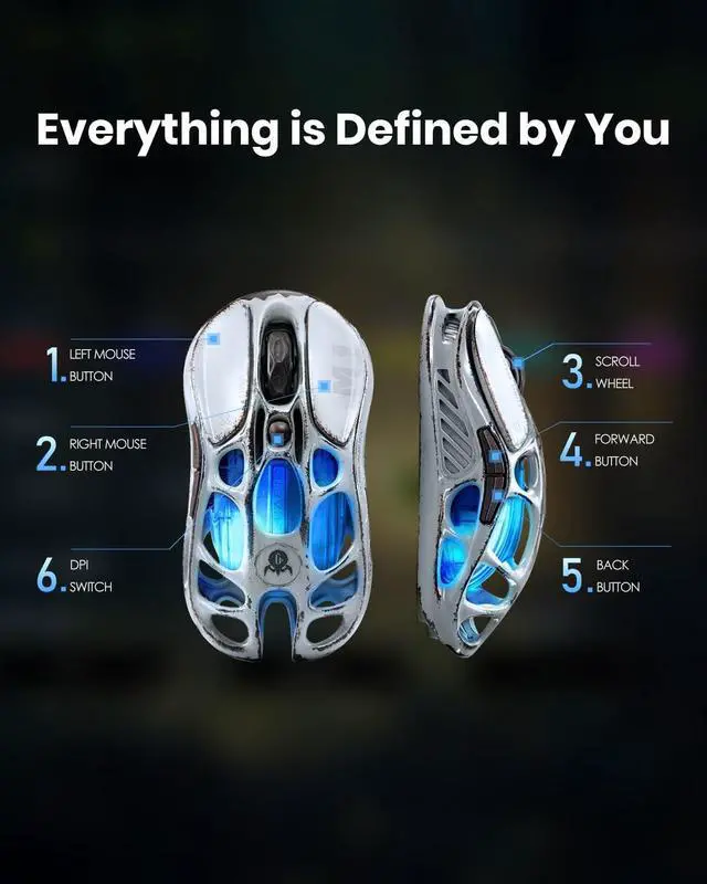 Alt view image 7 of 7 - GravaStar Computer Mouse, Mercury M1 Pro Wireless Gaming Mouse with PAW3395DM Sensor, Magnesium Alloy Handcrafted Vintage Finish, 26000 DPI, 5 Programmable Buttons, Outfit with 1K & 4K Dongle