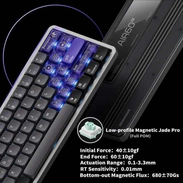 Alt view image 6 of 7 - nuphy Air60 HE Rapid Trigger Wired Magnetic Gaming Keyboard,61 Keys 60% Compact,Actuation Point Adjustable, 8K Hz Polling Rate,Hall Effect Keyboard Low-Profile Magnetic Jade pro Switch