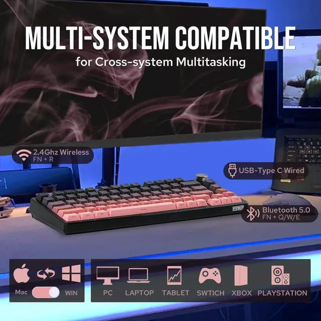 Alt view image 3 of 7 - EPOMAKER HE75 Mechanical Keyboard with Changeable Knob Module, Wireless Gaming Keyboard with 4000mAh Battery, Hot-Swappable Gasket Keyboard with RGB Backlight