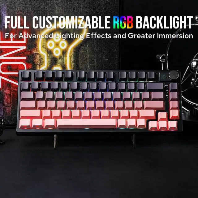 Alt view image 6 of 7 - EPOMAKER HE75 Mechanical Keyboard with Changeable Knob Module, Wireless Gaming Keyboard with 4000mAh Battery, Hot-Swappable Gasket Keyboard with RGB Backlight