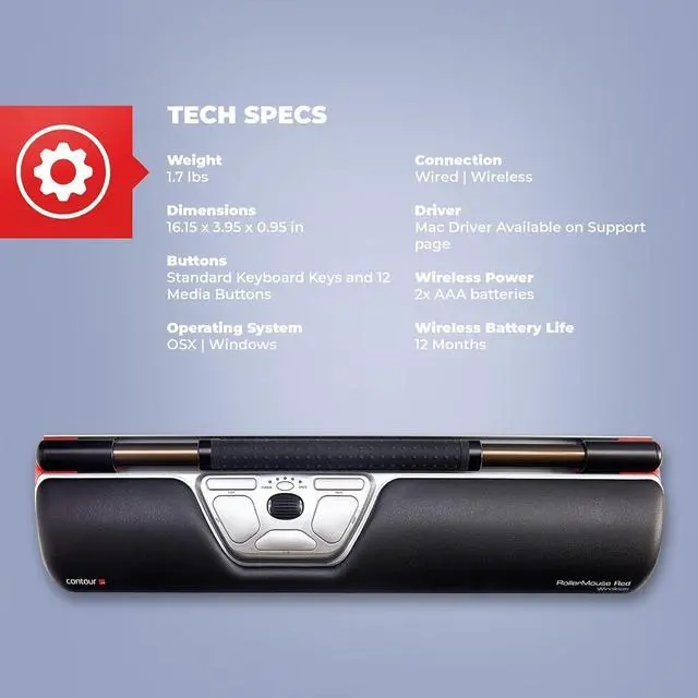 Alt view image 4 of 6 - Contour Design Ultimate Workstation Red Wired - Includes RollerMouse Red & Balance Keyboard - Wired Ergonomic Keyboard and Mouse Combo - Compatible with PC & Mac Computers