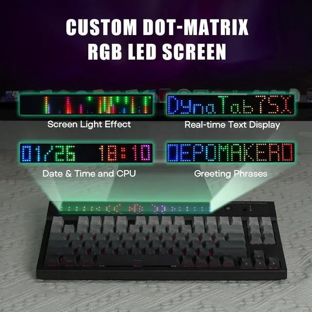 Alt view image 4 of 7 - EPOMAKER DynaTab 75X Wireless Gaming Keyboard with Custom Dot-Matrix RGB LED Screen, Hot Swap Gasket-Mounted Mechanical Keyboard, Bluetooth/2.4G/USB-C Custom Keyboard (Black, Sea Salt Silent Switch)