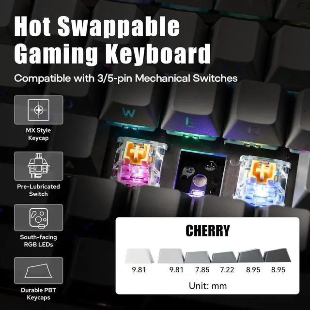 Alt view image 5 of 7 - EPOMAKER DynaTab 75X Wireless Gaming Keyboard with Custom Dot-Matrix RGB LED Screen, Hot Swap Gasket-Mounted Mechanical Keyboard, Bluetooth/2.4G/USB-C Custom Keyboard (Black, Sea Salt Silent Switch)