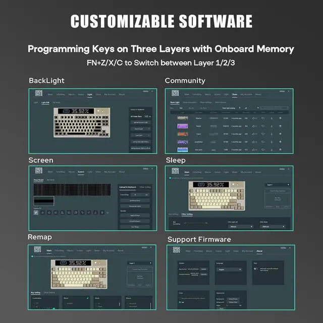 Alt view image 6 of 7 - EPOMAKER DynaTab 75X Wireless Gaming Keyboard with Custom Dot-Matrix RGB LED Screen, Hot Swap Gasket-Mounted Mechanical Keyboard, Bluetooth/2.4G/USB-C Custom Keyboard (Black, Sea Salt Silent Switch)