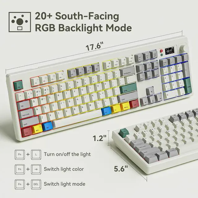 Alt view image 6 of 7 - BOYI K104Pro Retro Mechanical Keyboard with Screen&Knob,Gasket Structure BT5.0/2.4G/Type-C Wired 100% Full Size RGB HotSwap Linear Lubed Switches NKRO Keyboard for Working&Gaming