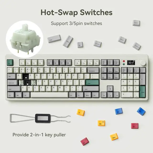 Alt view image 5 of 7 - BOYI K104Pro Retro Mechanical Keyboard with Screen&Knob,Gasket Structure BT5.0/2.4G/Type-C Wired 100% Full Size RGB HotSwap Linear Lubed Switches NKRO Keyboard for Working&Gaming