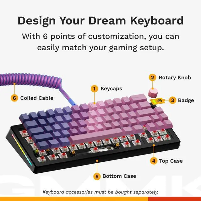 Alt view image 6 of 7 - Glorious Gaming - GMMK 3 HE Rapid Trigger Keyboard, Hall Effect, 8K Polling Rate, MX Mechanical & Magnetic Switches, Hotswappable 65% Keyboard, Modular Gasket System, Doubleshot PBT keycaps (Black)