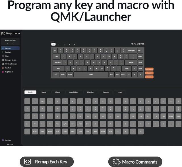 Alt view image 2 of 7 - Keychron K6 Pro Wireless Custom Mechanical Keyboard, QMK/Launcher Programmable Macro, Hot-Swappable Keychron K Pro Brown Switch Keyboard, 65% Layout RGB Backlit Office Keyboard for Mac Windows Linux
