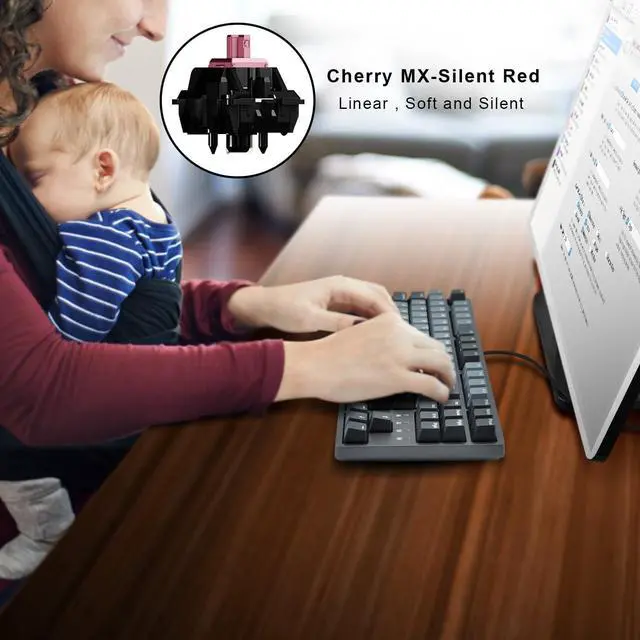 Alt view image 6 of 6 - DURGOD Gaming Mechanical Keyboard with Cherry MX Silent Red Switches-Quieter and Linear USB A/USB C to USB C Cable - 87 Keys Anti-Ghosting(Free Dust Cover) for Gamer/Typist(Space Grey,ANSI/US)