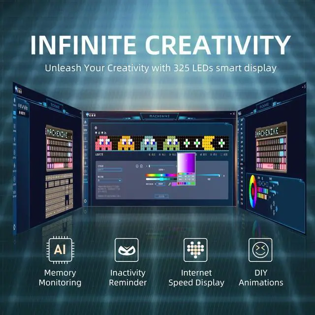 Alt view image 5 of 5 - Machenike KT68 Pro Wireless Compact Mechanical Gaming Keyboard, Customizable LED Screen, 3-Modes 68 Keys Hot Swappable Yellow Switch, Anti-Ghosting, Transparent Keycaps, Win/Mac, Black