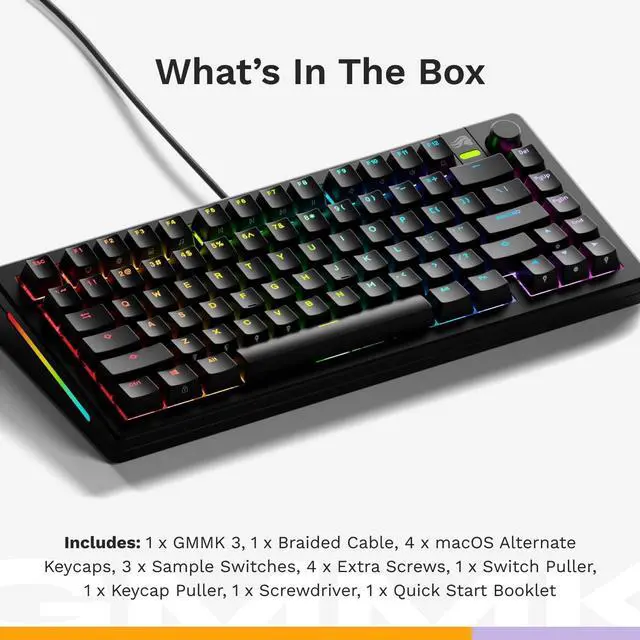Alt view image 7 of 7 - Glorious Gaming - GMMK 3 Custom Mechanical Gaming Keyboard with Knob, 75% Tenkeyless Keyboard, Modular Gasket System, Doubleshot PBT Keycaps, Aluminum Switch Plate, Hotswappable Switches, ANSI (Black)