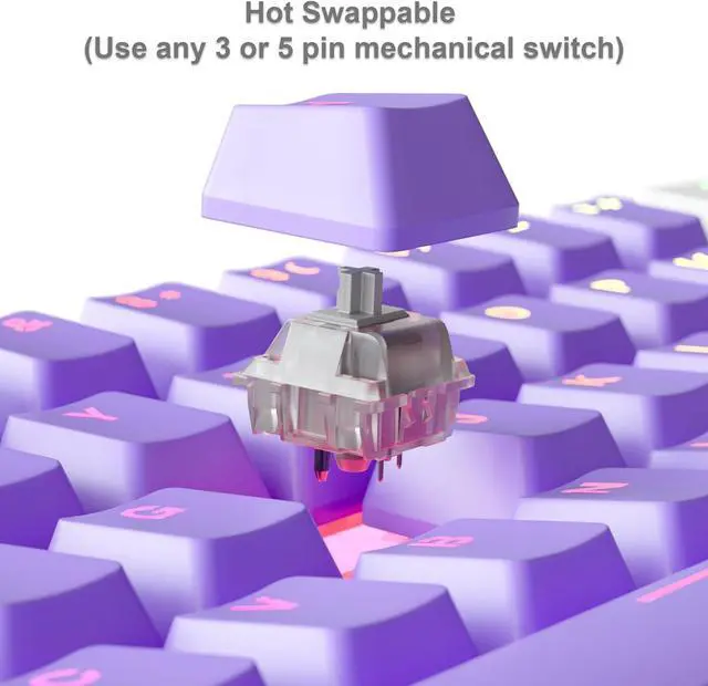 Alt view image 4 of 5 - KRAKEN KEYBOARDS Pro 60 Percent Keyboard 60% Gaming Keyboard Mechanical - White & Purple - HOT SWAPPABLE - for Gaming On PC, Xbox, PlayStation & MAC (Purple Cloud | Silver Switches)