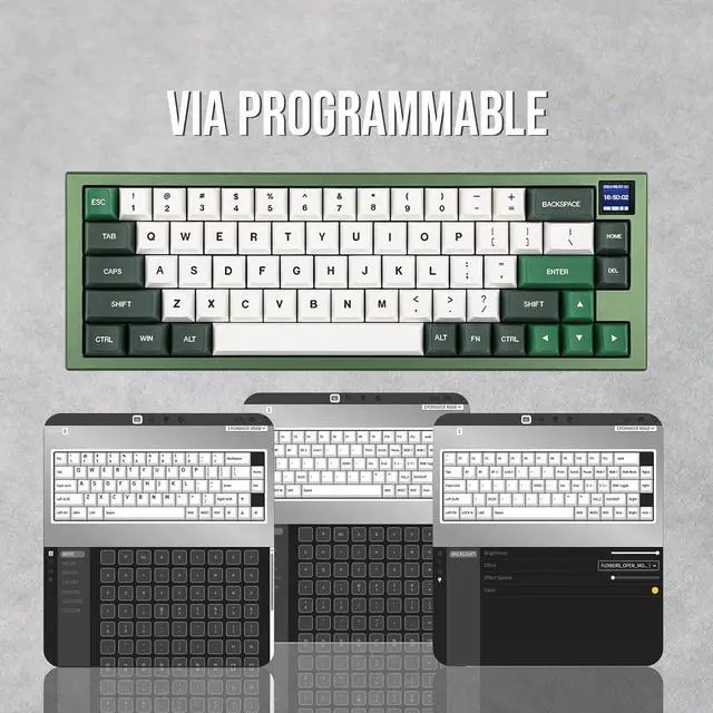 Alt view image 6 of 7 - EPOMAKER MS68 Wireless Gaming Keyboard with 0.85 Screen, CNC Aluminum Alloy Mechanical Keyboard, Bluetooth 5.0/2.4ghz/Wired Hot Swappable Custom Keyboard (Green, Flamingo Switch)