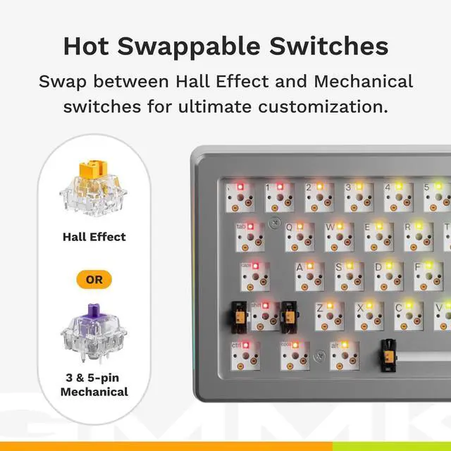 Alt view image 5 of 7 - Glorious Gaming - GMMK 3 PRO HE: Wireless Gaming Keyboard Rapid Trigger, Hall Effect, Aluminum Body, 8K Polling Rate, Hotswap MX & Magnetic Switches, Adjustable Actuation, ANSI 65% Compact (Silver)