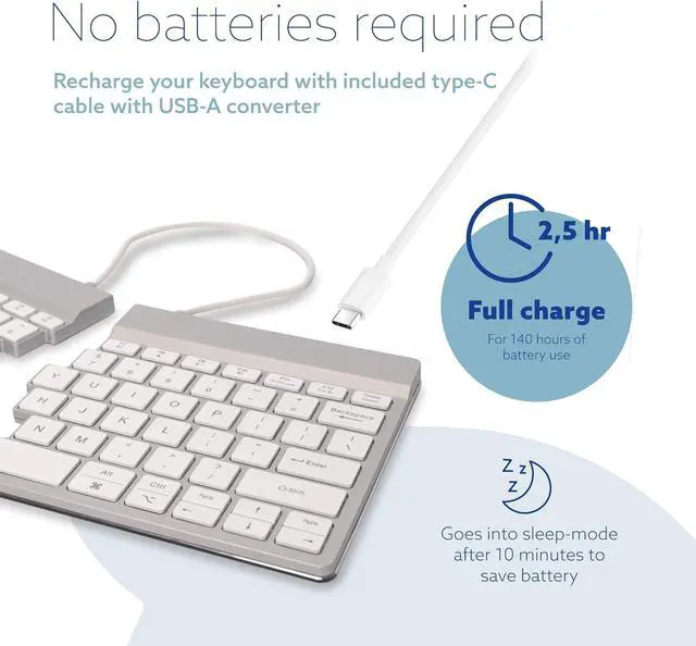 Alt view image 6 of 7 - R-Go Split Keyboard, Scissors Mechanism, Anti Carpal Tunnel, 2 Part Ergonomic Design with Break Software, Ultra-Thin, QWERTY (US) Layout, Bluetooth 5.0, Compatible with Windows/MacOS, White