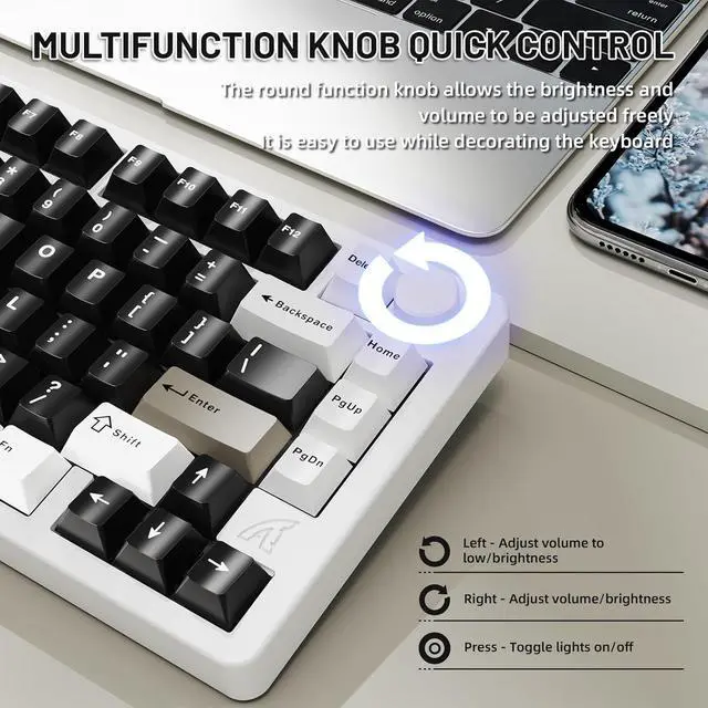 Alt view image 6 of 7 - ATTACK SHARK X86 Wireless Gaming Keyboard 75%,Aluminum Mechanical Keyboard,3-Modes Creamy Keyboard,Hot-Swap Custom Keyboard with Knob,Gasket Structure,Linear Switches,RGB Backlit Keyboard-Milk White