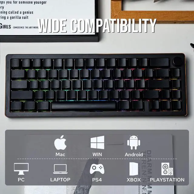 Alt view image 3 of 7 - EPOMAKER Tide65 QMK/VIA Wireless Gaming Keyboard, 65% Aluminum Mechanical Keyboard, Programmable Creamy Keyboard, Bluetooth/2.4Ghz/USB-C, with FR4 Plate for Win/Mac (Black, Lemon Switch)