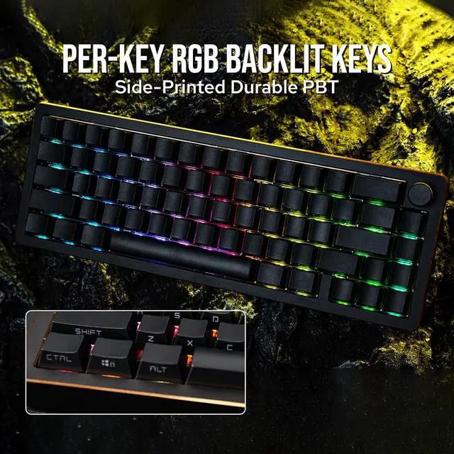 Alt view image 6 of 7 - EPOMAKER Tide65 QMK/VIA Wireless Gaming Keyboard, 65% Aluminum Mechanical Keyboard, Programmable Creamy Keyboard, Bluetooth/2.4Ghz/USB-C, with FR4 Plate for Win/Mac (Black, Lemon Switch)