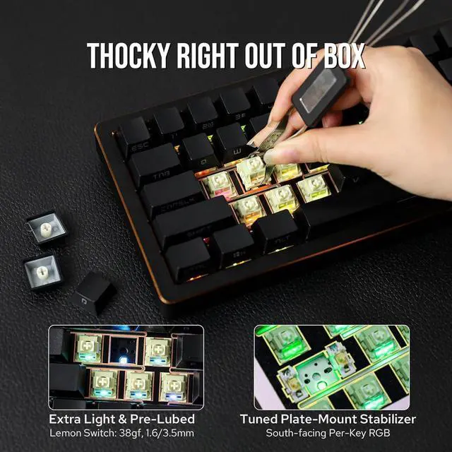 Alt view image 7 of 7 - EPOMAKER Tide65 QMK/VIA Wireless Gaming Keyboard, 65% Aluminum Mechanical Keyboard, Programmable Creamy Keyboard, Bluetooth/2.4Ghz/USB-C, with FR4 Plate for Win/Mac (Black, Lemon Switch)