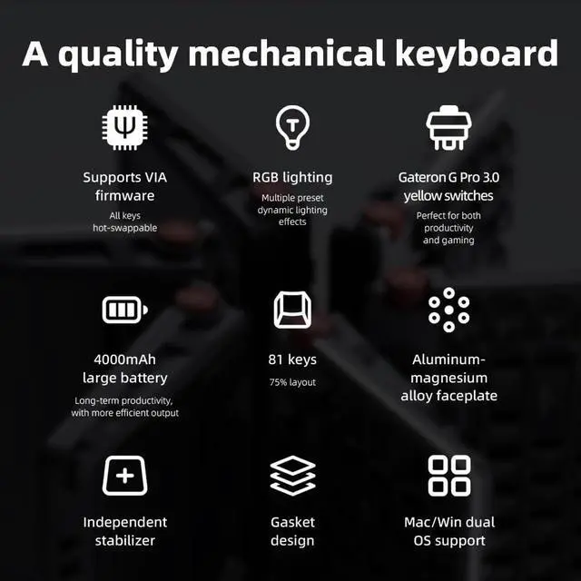 Alt view image 3 of 7 - FiiO HiFi Mechanical Music Keyboard KB3, 75% Mechnical Keyboardwith HiFi Music Decoder, RGB Backlit for PC/Mac/iOS/Android, 3.5mm 4.4mm Outputs (HiFi Wired)