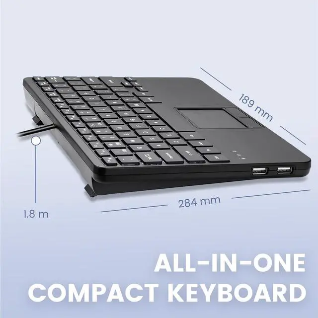 Alt view image 5 of 7 - Perixx PERIBOARD-425 US Wired Mini USB Keyboard with Touchpad, X Type Scissor Keys, White Backlit, 2 USB Hubs, Compact 11.18x7.17x1.1 Inches, US English