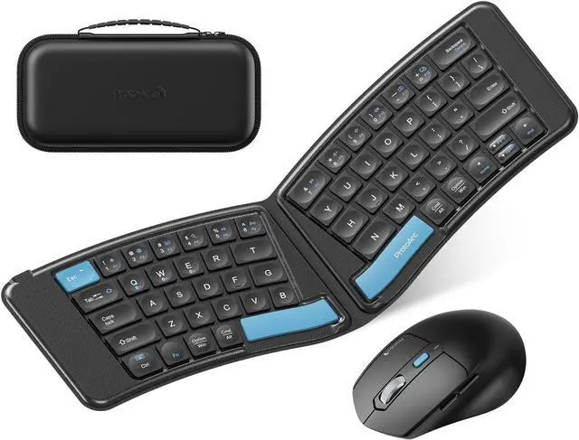 Main image of ProtoArc Ergonomic Foldable Keyboard Mouse, XKM03 Portable Folding Bluetooth Keyboard Mouse for Business and Travel, Split Design, 3 Bluetooth, Rechargeable, for iPad, Tablet, iPhone - Blue Esc Button