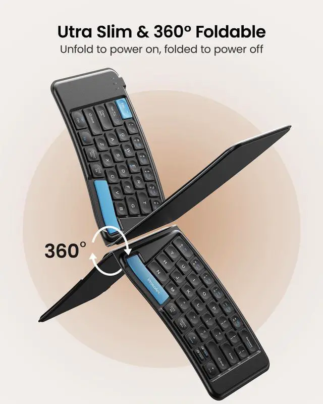 Alt view image 3 of 7 - ProtoArc Ergonomic Foldable Keyboard Mouse, XKM03 Portable Folding Bluetooth Keyboard Mouse for Business and Travel, Split Design, 3 Bluetooth, Rechargeable, for iPad, Tablet, iPhone - Blue Esc Button
