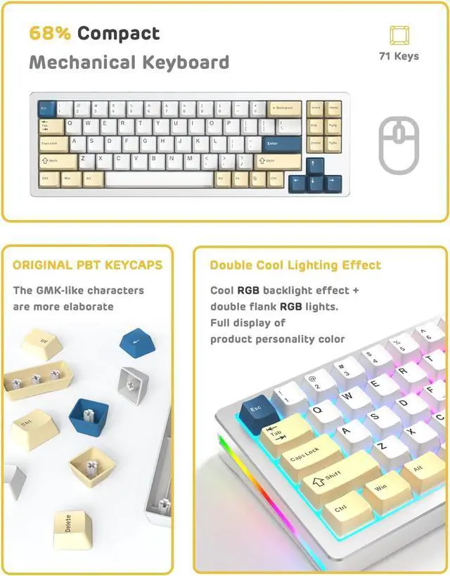 Alt view image 5 of 7 - MAGIC-REFINER M71 75% Wireless Mechanical Keyboard, 71 Keys Gaming Keyboard, Hot-swappable RGB Keyboard, CNC Aluminum Alloy Shell Keyboard, Bluetooth/2.4G/Wired, Gasket Mounted for PC/Windows/Mac