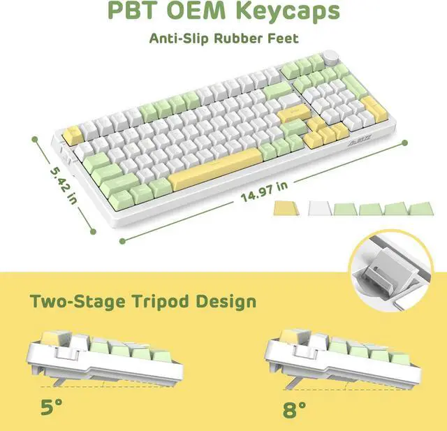 Alt view image 6 of 7 - AJAZZ AK992 Wireless Gaming Keyboard,2 in 1 Custom Coiled Cable,Illuminated RGB Hot Swappable Wireless Keyboard, Rechargeable 2.4G/BT5.0/Wired,PBT Keycaps Gasket Mount Knob for PC/Mac/PS4(Blue Switch)