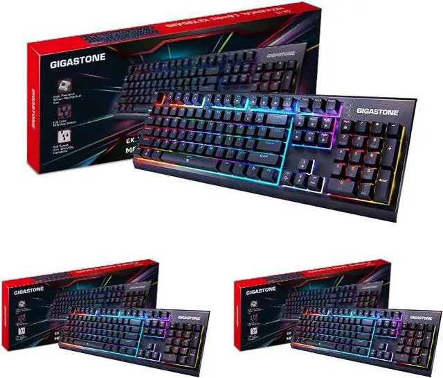 Main image of Gigastone Brown Switch Gaming Keyboard 3 Pack, RGB LED Rainbow Backlit Gaming Keyboard, Tactile Brown Switch, Precise Tactile Feedback, Full Anti-Ghosting, Full Size 104 Keys
