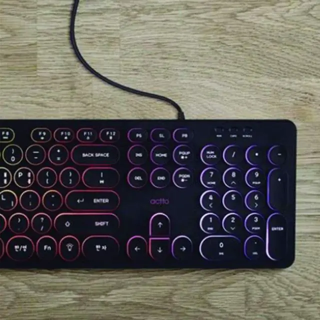 Alt view image 6 of 6 - ACTTO Retro Rainbow LED Wire Keyboard Classic Design (English/Korean Layout) (Black)