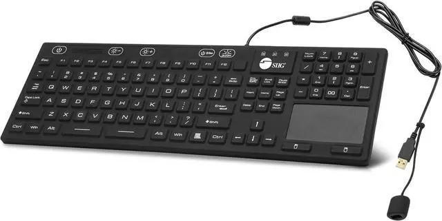 Main image of SIIG Wired Silicone Washable USB-A Keyboard with Touchpad, 110-key Layout, Industrial & Medical Grade, Dustproof, IP68 Compliant, 5 Levels Brightness, Silent & Quiet, Windows, Mac (JK-US0W11-S1)