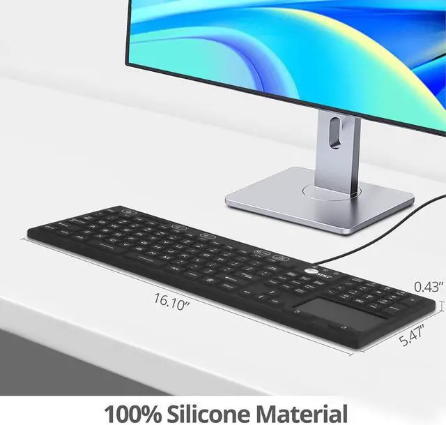 Alt view image 7 of 7 - SIIG Wired Silicone Washable USB-A Keyboard with Touchpad, 110-key Layout, Industrial & Medical Grade, Dustproof, IP68 Compliant, 5 Levels Brightness, Silent & Quiet, Windows, Mac (JK-US0W11-S1)