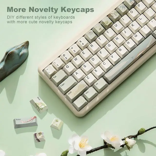 Alt view image 7 of 7 - YUNZII YZ98 Gasket Mechanical Keyboard(White, Cocoa Cream V2 Switch),Spring Tea Keycap Cherry(Cherry Profile, Spring Tea)