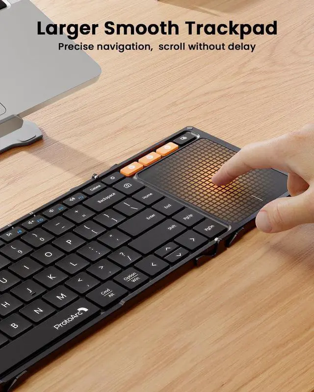 Alt view image 2 of 7 - ProtoArc Foldable Keyboard with Touchpad, XK01 TP Folding Portable Keyboard, Full Size Keys, Large Trackpad Bluetooth Travel Keyboards for iPad Laptop PC Tablets -Black