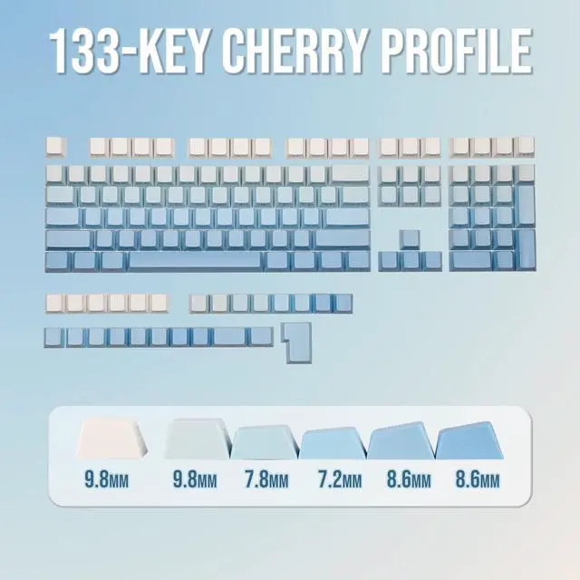 Alt view image 3 of 7 - EPOMAKER 133-Key Double-Shot Side-Printed PBT Keycap Set for Mechanical Gaming Keyboard, Compatible with ANSI/ISO Layout, MX-Clone Switches Gateron/Kailh/Epomaker Switch (Sky Blue, Cherry Profile)