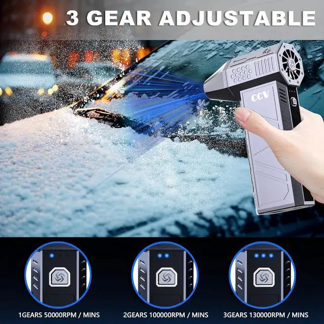 Alt view image 3 of 7 - CCV Compressed Air Duster - 150000RPM Electric Air Duster for Cleaning Keyboard&PC 3 Gears Adjustable Rechargeable Cordless Jet Dry Blower Air Blower for Car and Home (F33-Pearl Blue)